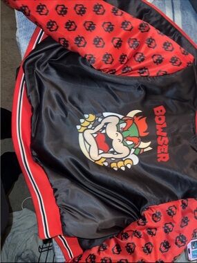 Blackmilk Bowser Patterned Bomber Jacket - Black, Red & White L